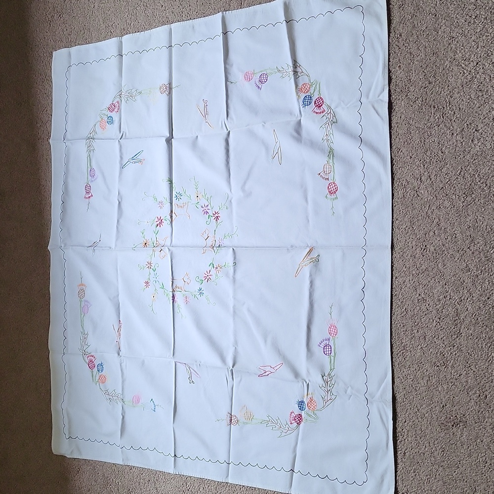 Vintage hand Embroidery tablecloth